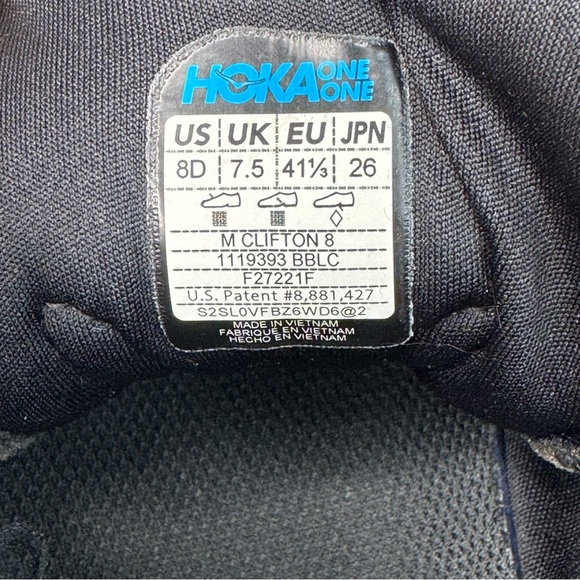 Hoka One One Clifton 8 All Black Size 8 D Mens - Picture 11 of 13